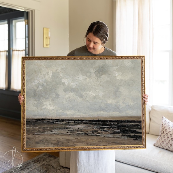 Vintage Seascape Painting | Abstract Beach Oil Painting | Ocean Wall Art | Large Wall Decor For Living Room | N243