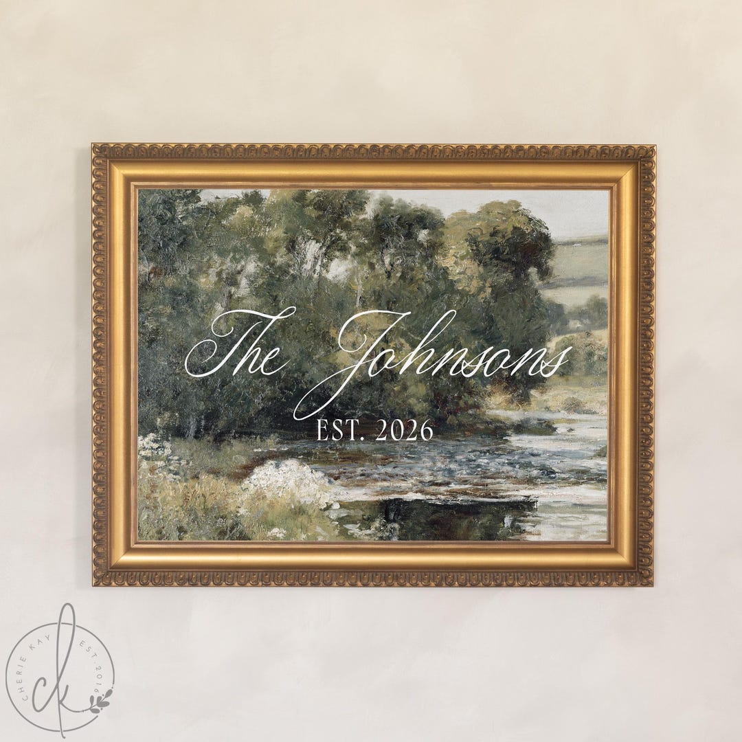 Personalized Last Name Sign | Vintage Landscape Framed Canvas | Wedding Gift for Couple | N150