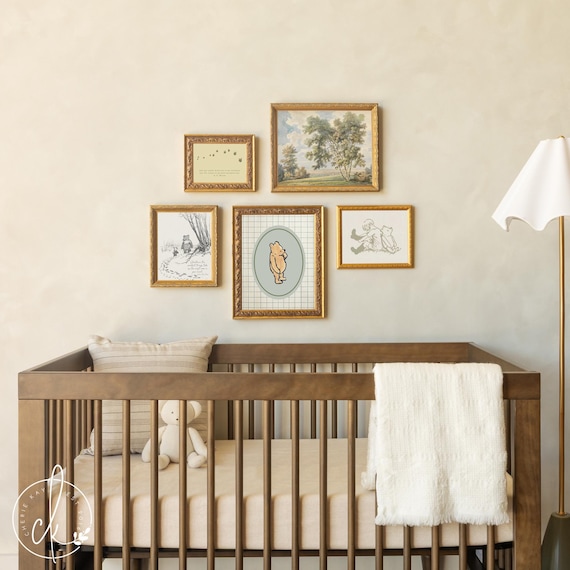 Winnie the Pooh Wall Decor | Vintage Nursery Gallery Wall Art Set | Framed Storybook Prints | G26