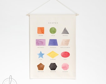 Shapes Learning Chart | Dowel Rod Canvas | Classroom Decor | Homeschool Decor | Playroom Wall Decor | Kids Room Decor