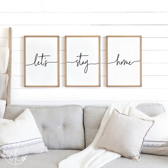 Wood signs let s stay home sign set farmhouse wood signs wooden