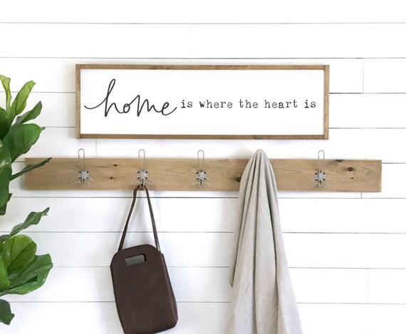 Home Is Where The Heart Is Sign Farmhouse Wall Decor Wood Etsy