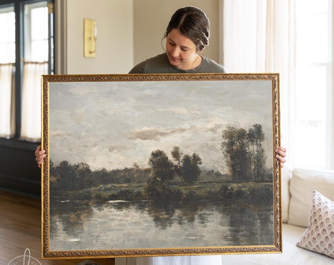 Framed Vintage Oil Painting | Landscape Wall Art With Antique Gold Frame | Living Room Artwork | Large Framed Canvas Art | N115