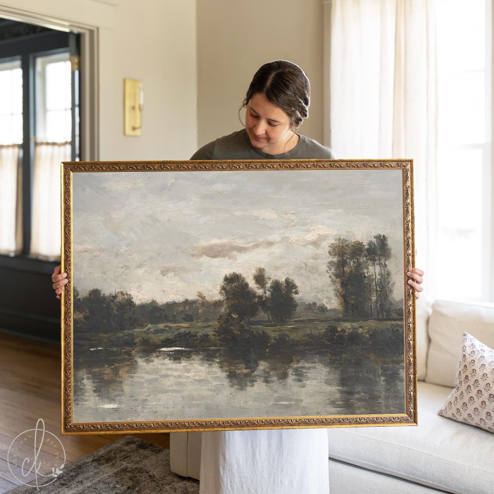 Framed Vintage Oil Painting | Landscape Wall Art With Antique Gold Frame | Living Room Artwork | Large Framed Canvas Art | N115