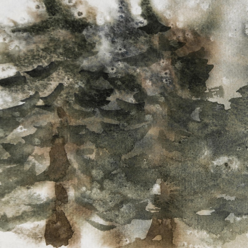 Christmas Wall Art | Winter Watercolor Landscape Painting | Framed Pine Tree Wall Decor | N200 image 4