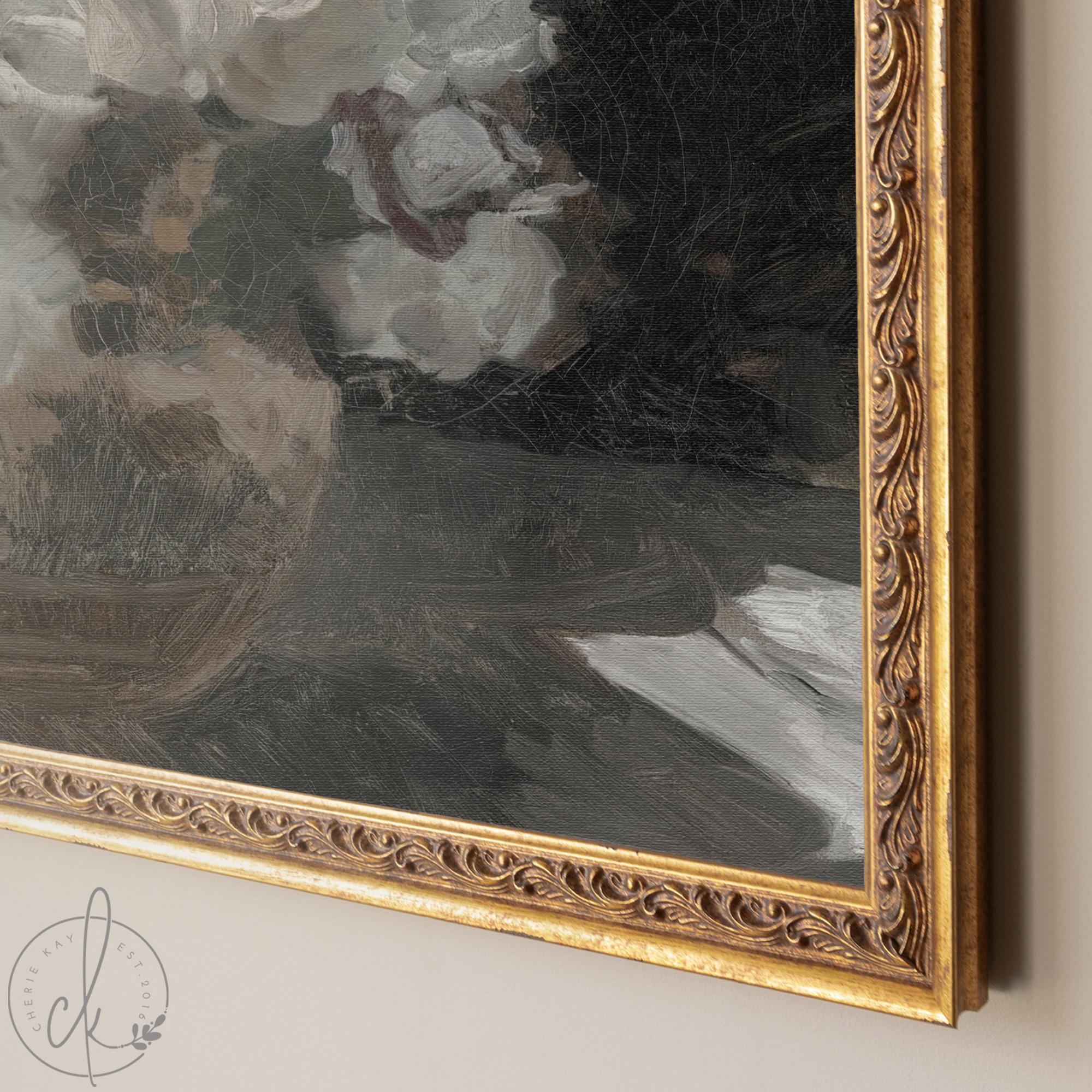 Moody Floral Painting | Framed Still Life Flower Art | Vintage Style ...