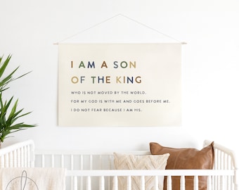 I Am A Son Of The King | Nursery Wall Art | Fabric Wall Hanging | Christian Nursery Decor | Kids Room Decor | Canvas Art | Christian Art