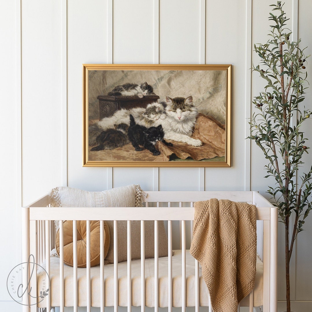 Vintage Kittens Painting | Wood Framed Canvas | Vintage Cat Painting ...