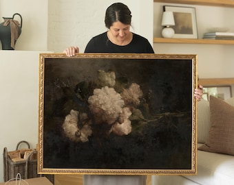 Moody Floral Wall Art | Framed Vintage Flower Painting | N121