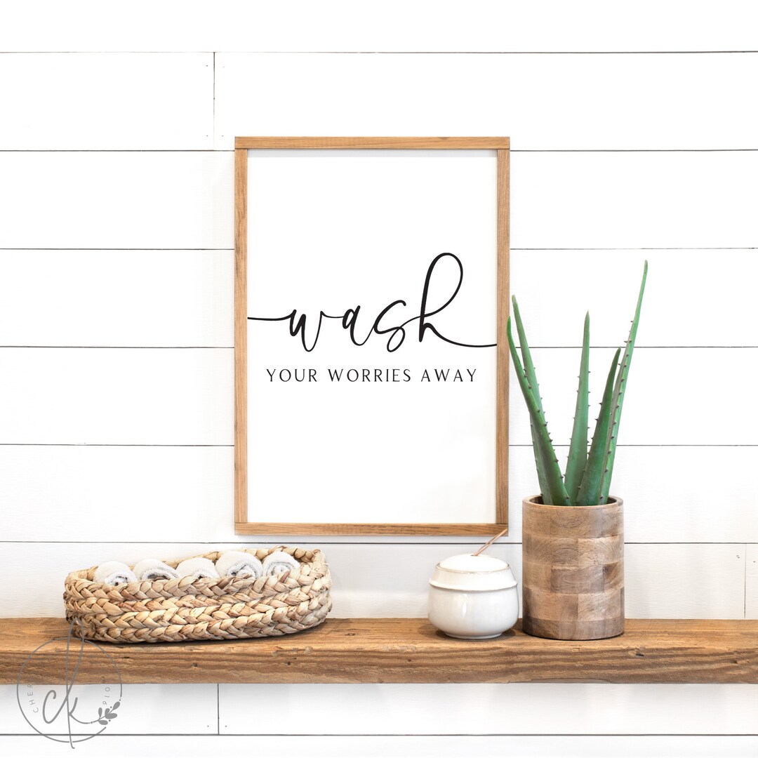 Bathroom Wall Decor | Wash Your Worries Away Sign | Sign for Bathroom ...