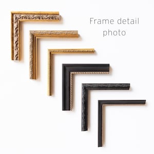 May include: Image showing picture frame corners in gold and black. The frames have decorative detailing and textures. The text "Frame detail photo" is visible. The frames are arranged against a white background.