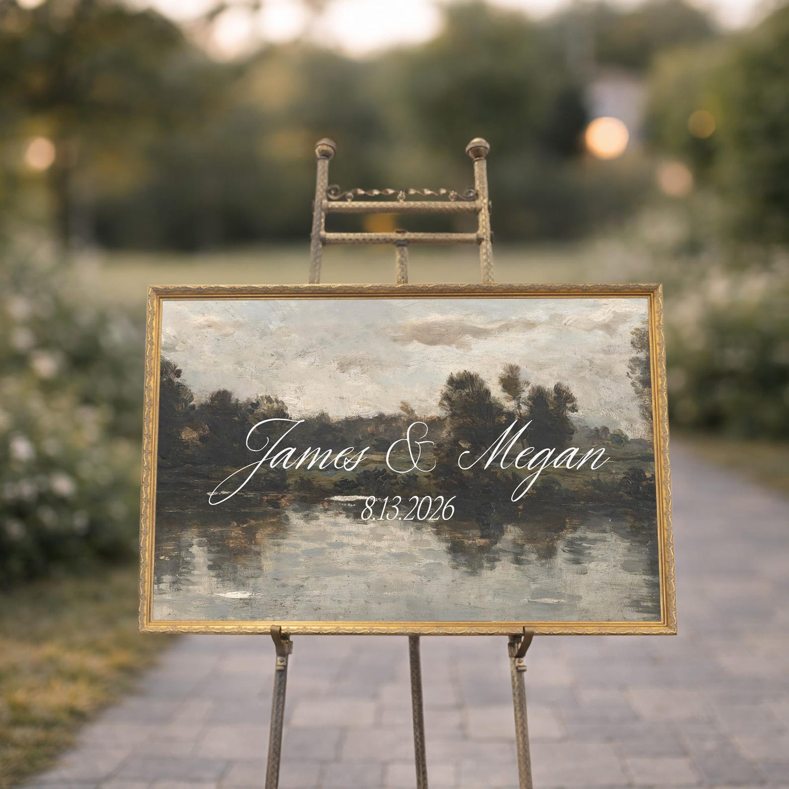 Personalized Wedding Sign | Custom Name Date Wall Art | Gold Frame Landscape Decor | N223 - Briarwood, 18 x 24