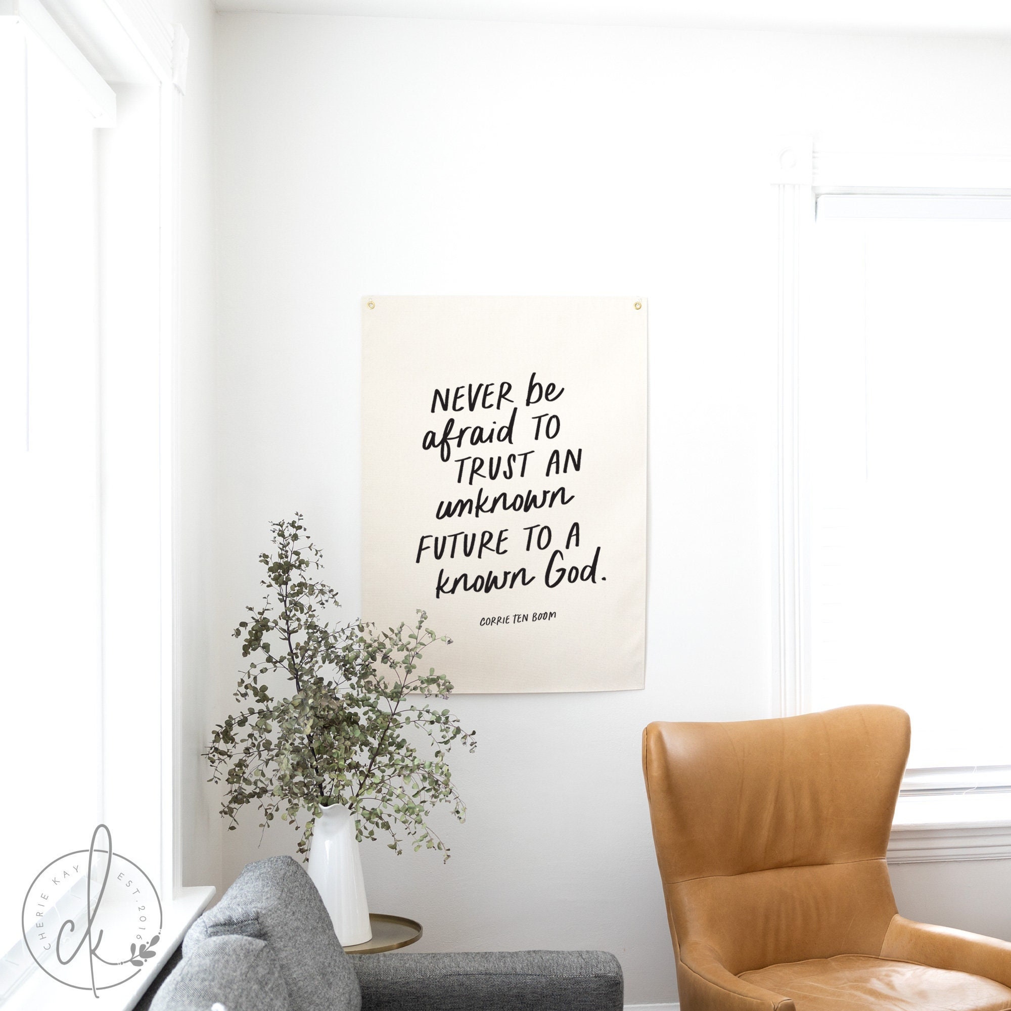 Never Be Afraid To Trust | Canvas Banner Wall Hanging | Corrie Ten Boom | Inspirational Art | Christian Wall Decor | Quotes For Life