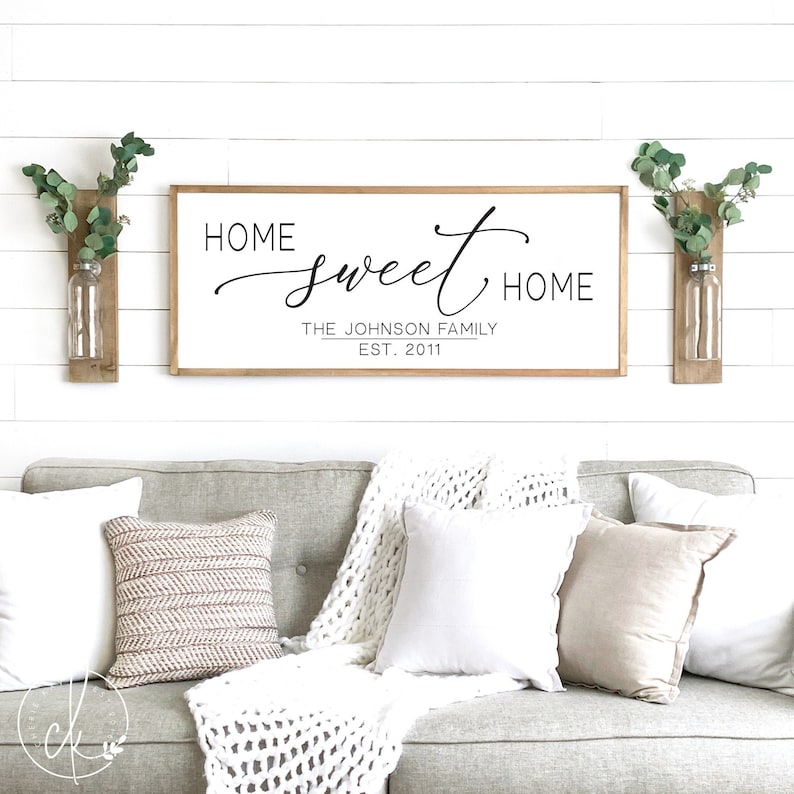 Home sweet home sign | wood framed sign | home wall decor | farmhouse wall decor | home sign | family name sign
