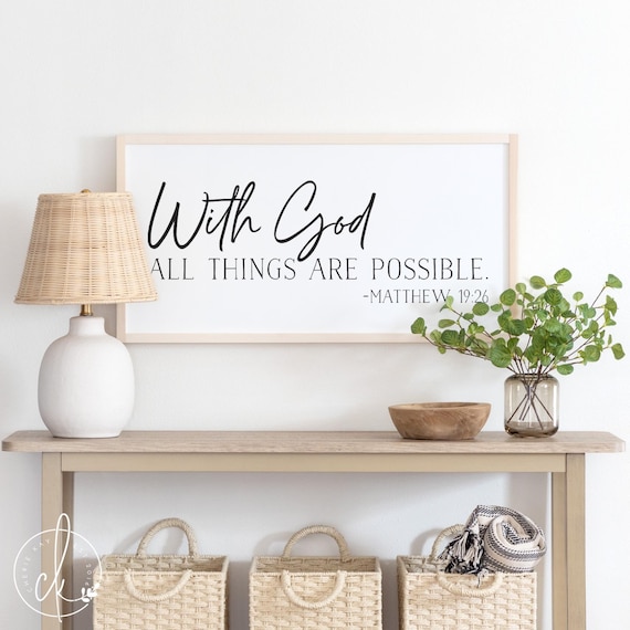 'With God All Things Are Possible' Canvas Banner - Inspirational Wall Decor With Matthew 19:26