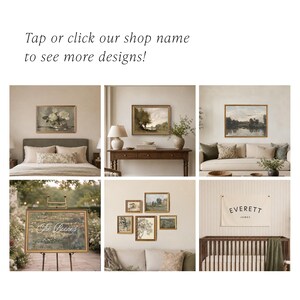 Grid of six canvas wall hanging designs in various room settings, showing the Cherie Kay shop's collection of signs and nursery art.
