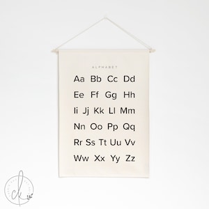 Tabla de aprendizaje del alfabeto / Lienzo con varillas de madera / Decoración para el aula / Decoración para la educación en el hogar / Decoración de pared para sala de juegos / Decoración para habitación infantil / Letrero ABC