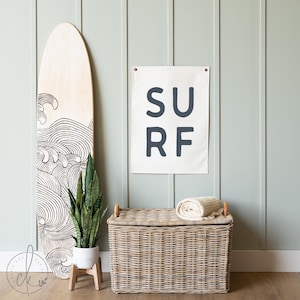 Surf Wall Sign | Minimalist Surfboard Wall Art | Coastal Nursery Decor | Surf Themed Kids Room Decor | Modern Beach House Wall Hanging | 58