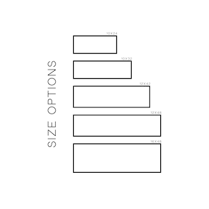 May include: White background with black outlined rectangles in various sizes. The text "SIZE OPTIONS" is vertically aligned on the left. Rectangles are labeled with dimensions: 10x24, 10x32, 12x42, 12x48, and 16x48 inches.