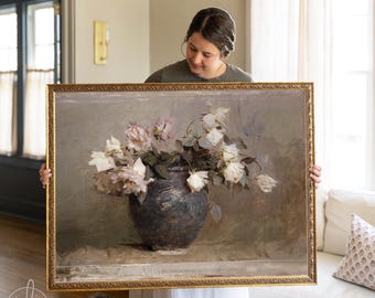 Vintage Floral Artwork | Framed Still Life Wall Decor | Rose Oil Painting | N104