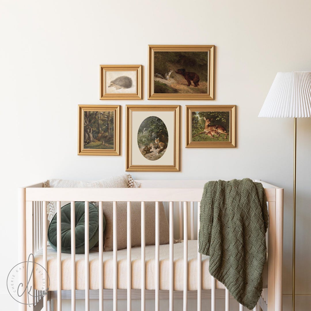 Woodland Animal Nursery Art | Gold Framed Nature Gallery Wall | Vintage ...