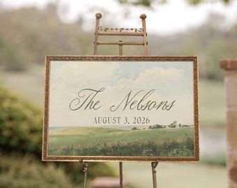 Wedding Welcome Sign | Vintage Landscape Canvas | Personalized Last Name & Date | N152