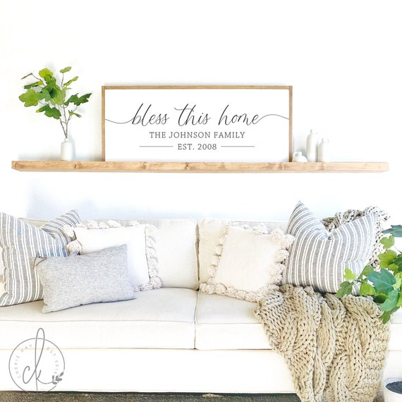 family name sign | bless this home sign | last name sign | established sign wood | above couch decor | established family sign | wall decor