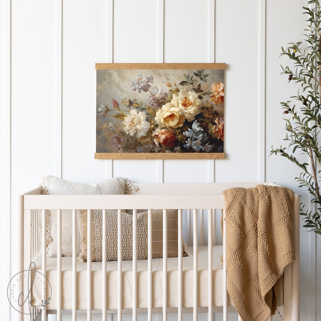 Vintage Floral Canvas Tapestry Art Nursery Wall Art Girls Room Wall Decor Vintage Floral