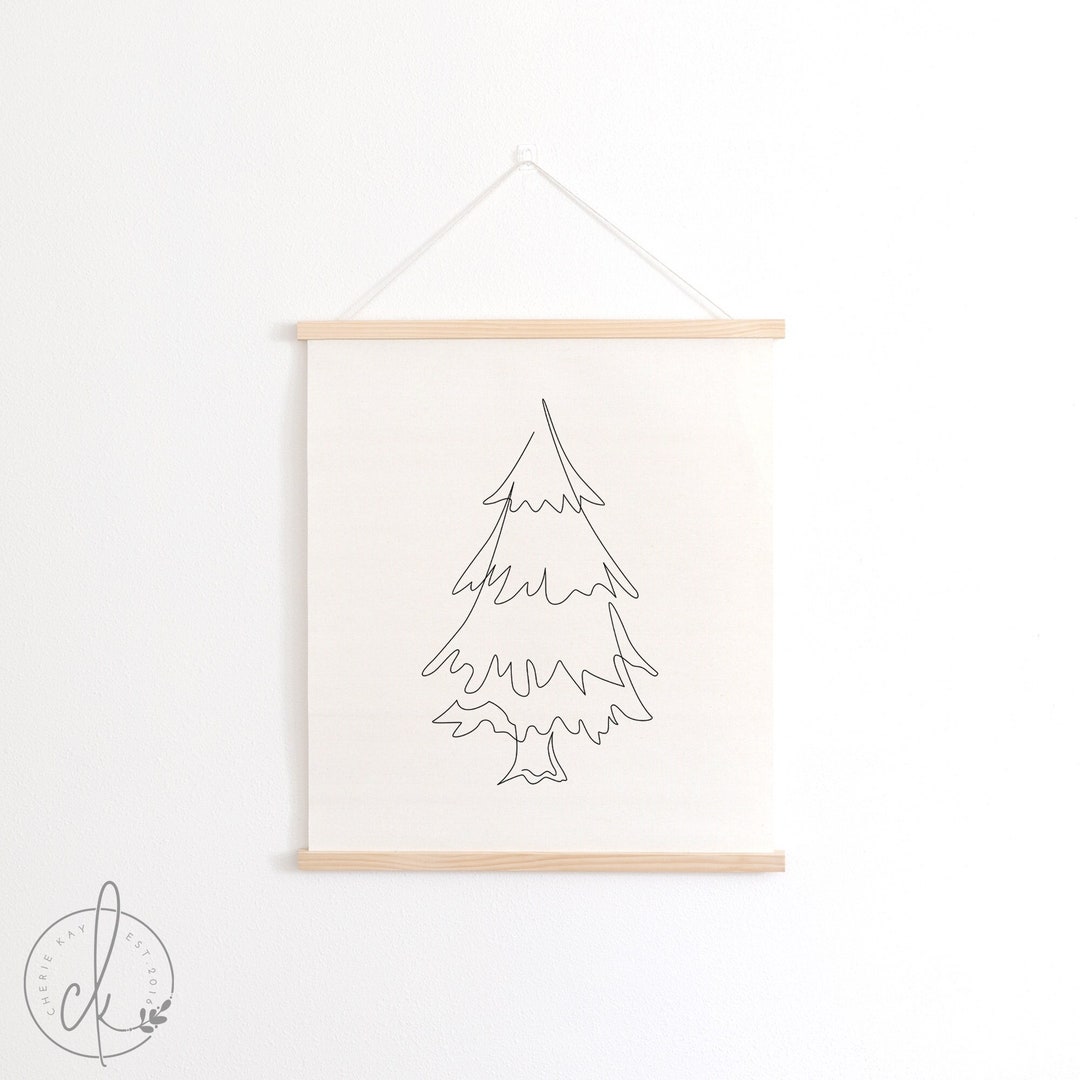 Pine Tree Line Art Fabric Wall Hanging Christmas Tree Wall Decor