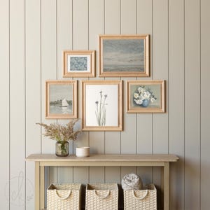 Coastal Vintage Gallery Wall Art Set | Nautical Sailboat, Blue Floral, Sky & Flowers Prints | Beach House Decor | G25