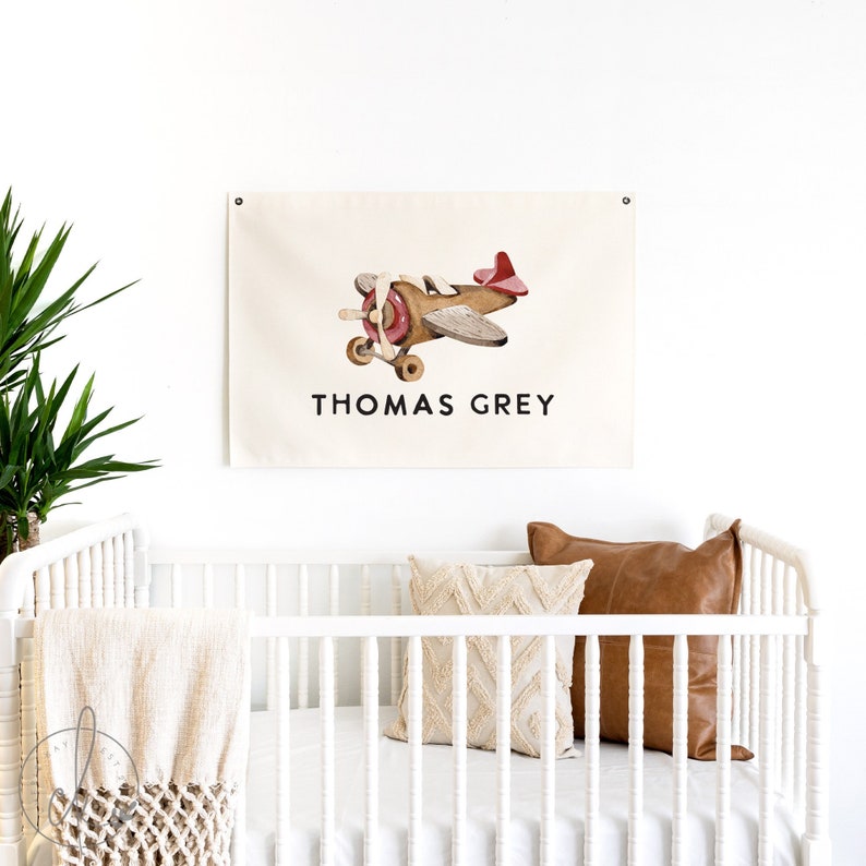Personalized Boy Name Flag | Canvas Art | Kids Room Decor | Custom Name Sign | Wall Hanging | Nursery Decor | Thomas Grey
