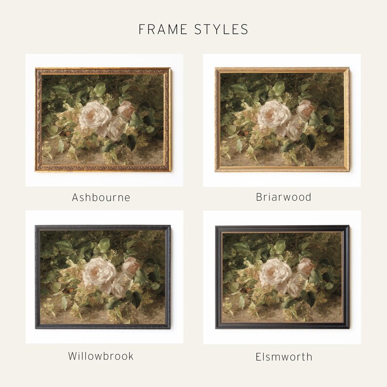 Rose Still Life Wall Art | Moody Vintage Floral Canvas Print | Framed ...