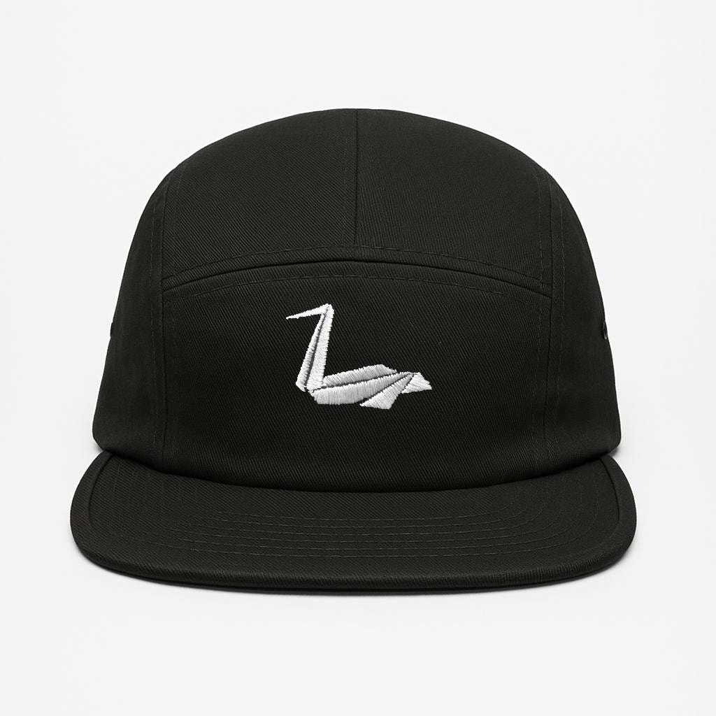 Origami Pelican Embroidered Black 5-panel Hat – Minimalist