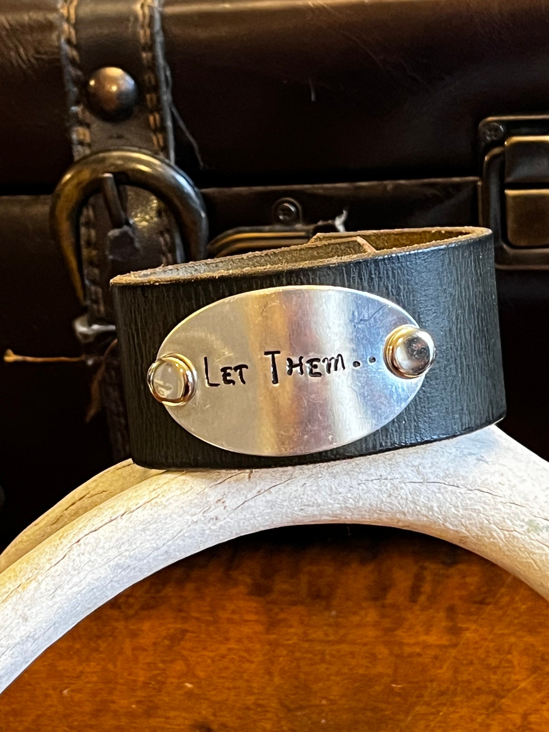 8 Black Leather Cuff, let Them Hand Stamped and Riveted - Etsy