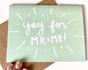 Yay for Mr + Mr Card - Wedding Card - LGBT Wedding Card - Two Grooms Card - Gay Wedding Card