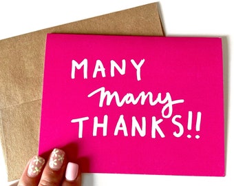 Thank You Card - Bright Pink Thank You Card - Thanks - Merci - Colourful, Minimal Card - Colleague Thank You Card - Teacher Thank You Card