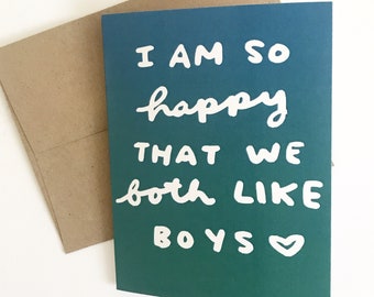 So Happy We Both Like Boys - Gay Love Card - Gay Anniversary Card - Gay Valentines Card - Bisexual Valentines Card