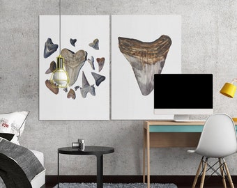 SHARK TEETH Wall Art SET, Digital Download of Shark Tooth Collection, Beach House Coastal Decor, Watercolor Shark Tooth, Boys Room Decor