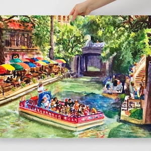 SAN ANTONIO RIVERWALK Pintura de acuarela / Atracción turística / Impresión de pintura de acuarela original