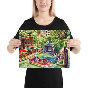 SAN ANTONIO RIVERWALK Watercolor painting / Tourist Attraction