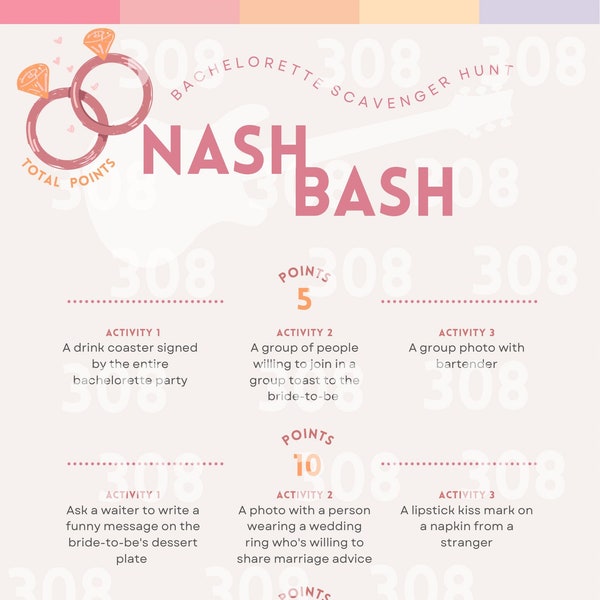 Bachelorette scavenger hunt printable PDF Nash Bash, nashville scavenger hunt, last hoe down, lesbian bachelorette, yeehaw, Bach that ass up