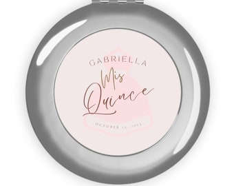 Personalized Quinceañera Compact Mirror: Custom Hand Held Mirror for Gifts, Party Favors, and Quinceañera Favors
