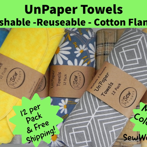 UnPaper Towels / Paperless Paper Towels / Reusable Single or Double Ply/ Washable Paper Towels / Cloth Paper Towels / Cotton Flannel Napkins