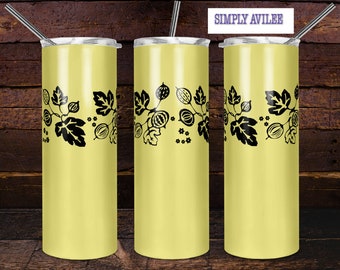 Pyrex Gooseberry Black and Yellow Tumbler, 20oz Tumbler, Pyrex Patterns, Vintage Designs, Gooseberry Pattern, Pyrex Collectors, Pyrex Gifts