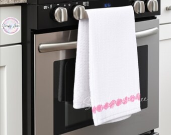 Pyrex Pattern Waffle Weave Dishtowel, Pyrex towel, kitchen towels, custom Pyrex towels, Pink Daisy, Vintage Kitchen Decor