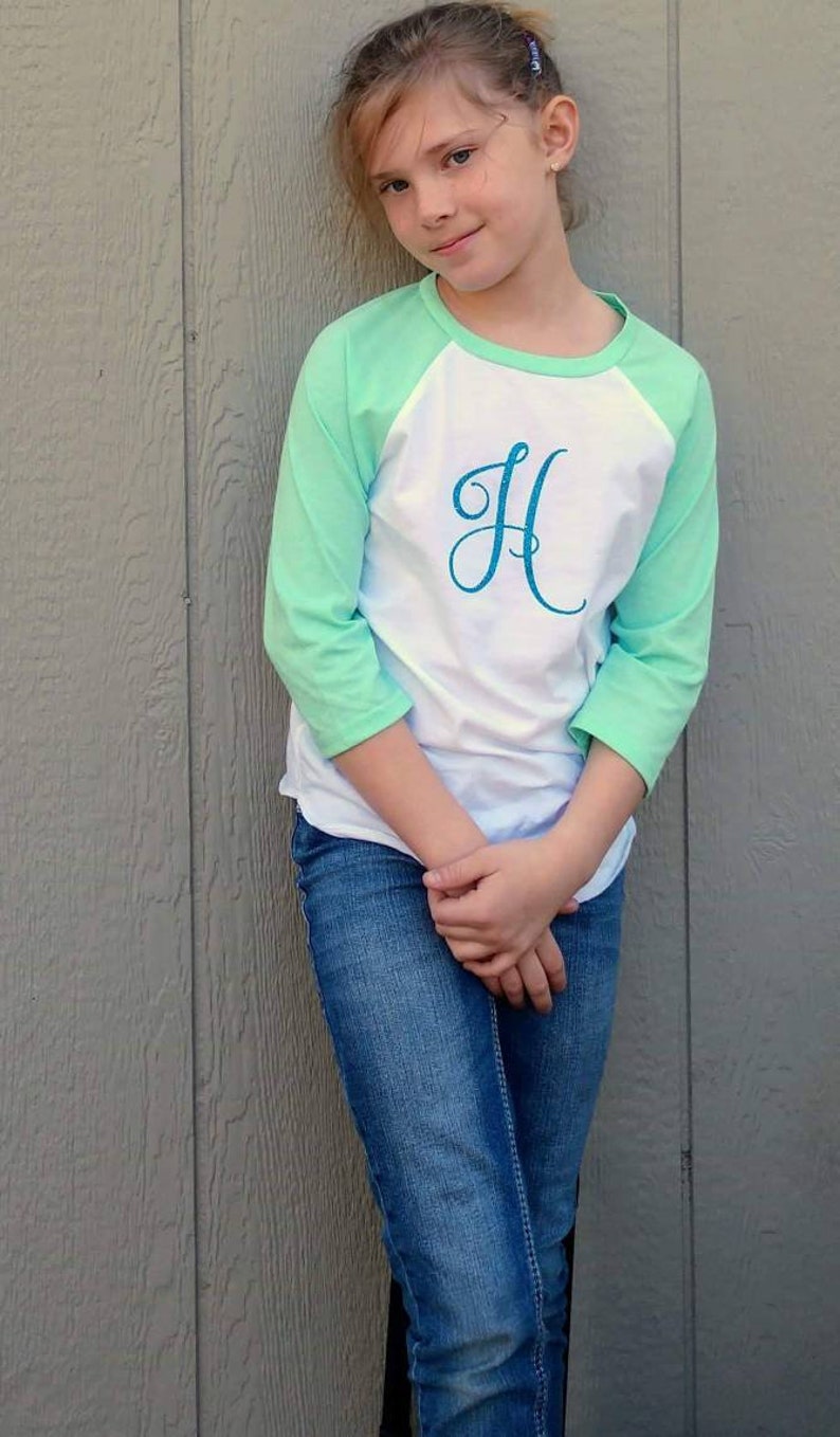shirt Girls Boys Unisex Infant Toddler Monogrammed Raglan Spring top Monograms quarter sleeves or short sleeves