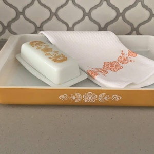 Pyrex Patroon Waffle Weave Dishtowel, Pyrex handdoek, keukendoeken, aangepaste Pyrex handdoeken, Butterfly Gold