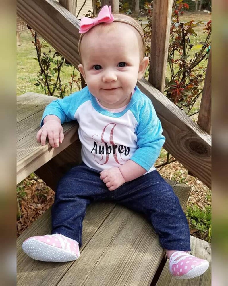 shirt Girls Boys Unisex Infant Toddler Monogrammed Raglan Spring top Monograms quarter sleeves or short sleeves