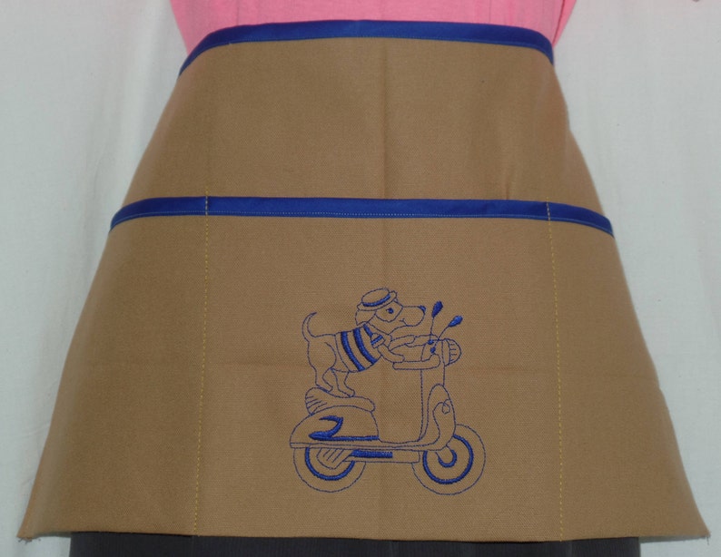 Restaurant Server Waitress Teacher Vendor Utility Craft Half Apron by Diner Divas Dog on Vespa Scooter
