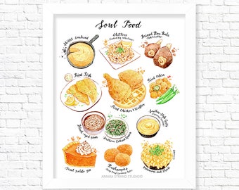 Soul Food/ Fine Art Print/ Kitchen Wall Art/ Kitchen Wall Decor/ Food Print/ Food Illustration/ Gift for Foodies